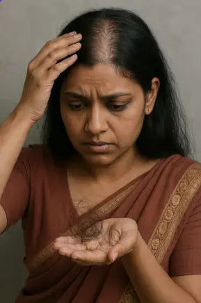 a woman facing hair loss after pregnancy
